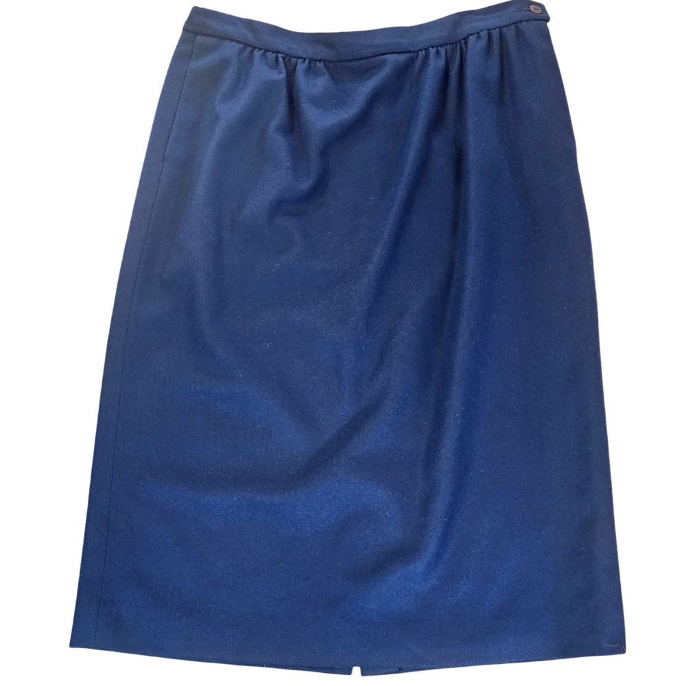 Vintage Pendleton Classic 100% Virgin Wool Navy Blue Pencil Midi Skirt Size 16